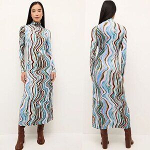 NEW Marie Oliver Paxton Turtleneck Long Sleeve Maxi Dress Multi Color Size: XS